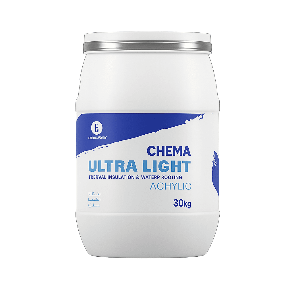 Chema Foam Ultra Light 30Kg acrylic thermal insulation and waterproofing container with silver lid and blue white label design 